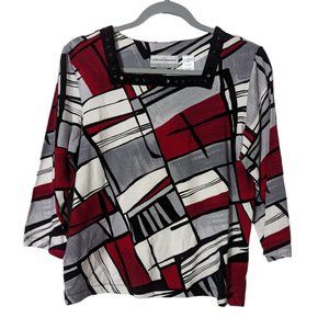 Women's NWT Alfred Dunner Manhattan Skyli 3/4 sleeve top, multi, size SP
